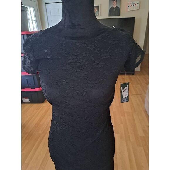 New XXS Wild Fable Black Lace Short Sleeve Round Neck Maxi Dress - Picture 2 of 7
